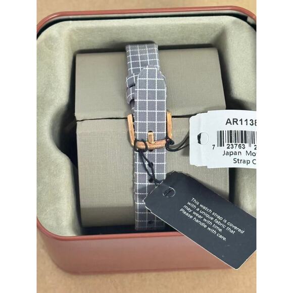 Emporio Armani AR11382 Two-Hand Grey Grid-Pattern Printed Fabric Watch - Picture 3 of 5